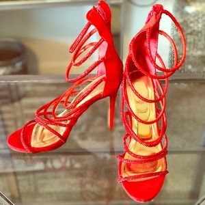 Red rhinestone heels